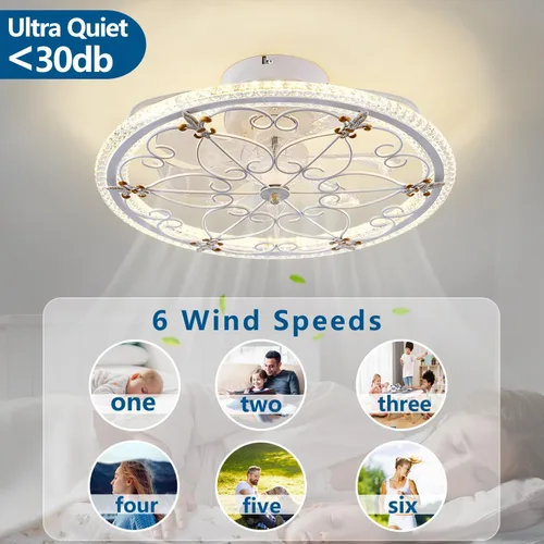 Vista 3 de Ventilador de techo enjaulado blanco con luces y control remoto, ventilador de techo industrial de granja con luz para cocina, dormitorio, sala
