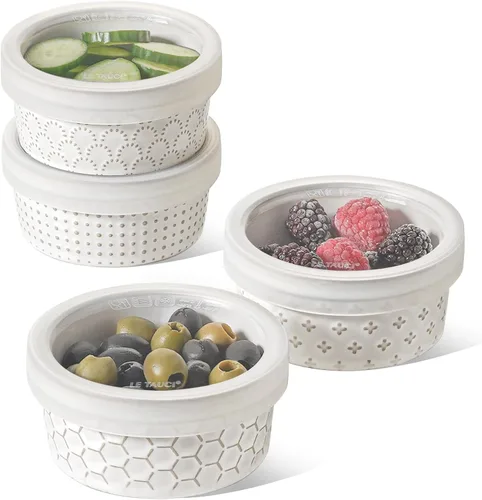 Vista 9 de LE TAUCI Ramekins 2 oz Oven Safe for Creme Brulee, Charcuterie Boards Bowls for Souffle, Small Sauce Bowl, Ceramic Baking Dishes - 3 inch, Set of 4