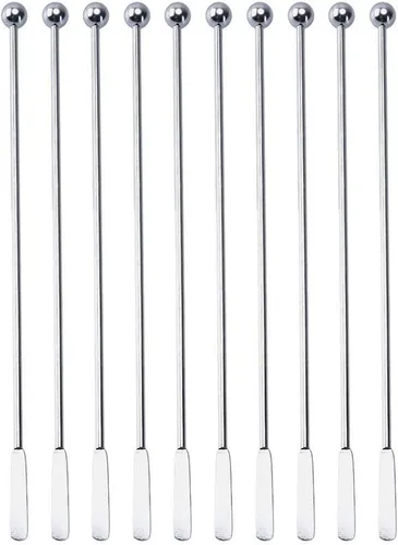 Vista 2 de 10 unidades de acero inoxidable café bebidas agitadores cóctel agitadores bebida Swizzle Stick 7.4" Swizzle Stick herramientas oro