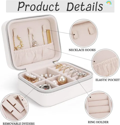 Vista 4 de Party-rainday Joyero de cuero personalizado, caja de joyería arcoíris para niña, estuche de viaje pequeño organizador de joyas, regalo de bautizo