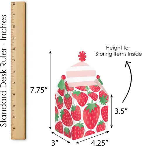 Vista 5 de Big Dot of Happiness Berry Sweet Strawberry - Caja de golosinas para fiestas de cumpleaños con temática de frutas o baby shower, cajas a dos aguas