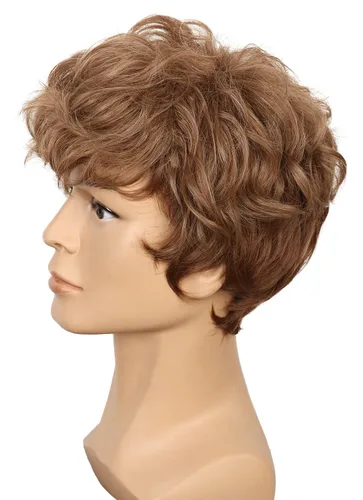 Vista 3 de yuehong Peluca corta rizada marrón para hombre, peluca de cosplay de anime
