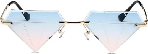 Vista 2 de JOVAKIT Gafas de sol triangulares con forma de diamante para mujeres y hombres, gafas de sol vintage sin montura retro para fiesta rave, gafas
