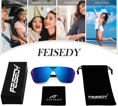 Vista 6 de FEISEDY Gafas de sol cuadradas con parte superior plana para hombres y mujeres de una sola pieza sin marco tonos futuristas Sunnies B9060 65mm