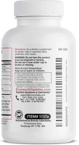 Vista 5 de Bronson VeinAid Diosmin 1000 mg DiosVein Complex, 90 Cápsulas Vegetarianas Botánicos patentados de Venocina y Centellin, soporte saludable