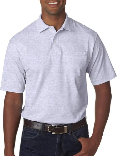 Vista 2 de Playera estilo polo con bolsillo, antimanchas para hombres, L, Gris deportivo