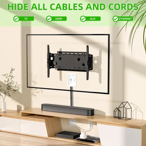 Vista 4 de Kit de organización de cables de pared con placa de pared de cepillo, salidas de CA y puertos USB, cable de 9 pies, toma de pared empotrada