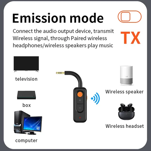 Vista 4 de Receptor transmisor de audio Bluetooth 5.4 con baja latencia, adaptador AUX Bluetooth de coche de 0.138 in con micrófono integrado para llamadas