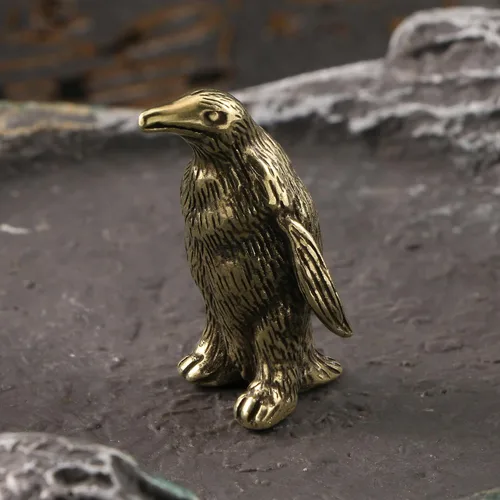 Vista 3 de DTREEL Figuras en miniatura modelo de pingüino emperador de latón, bronce interesante animales marinos estatua escultura adorno de escritorio bonsái