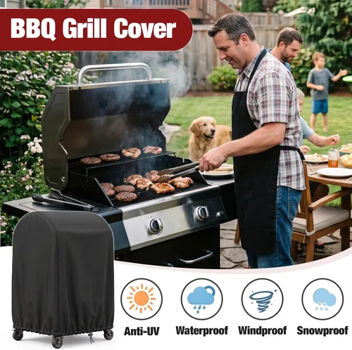Vista 6 de Funda para Parrilla, 32 Pulgadas Impermeable Resistente a los Rayos UV de Servicio Pesado Funda Pequeña para Parrilla BBQ para Parrilla al Aire