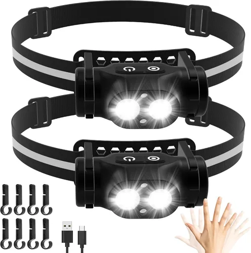 Vista 10 de Linterna frontal magnética recargable de alto lúmenes para camping, senderismo, espeleología, pesca, sensor de movimiento, impermeable, resistente a