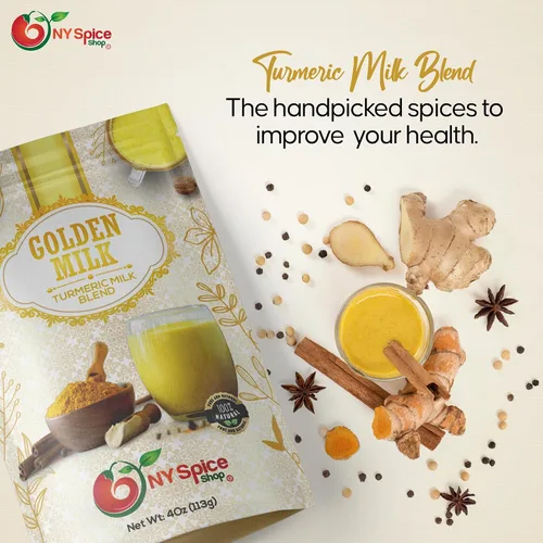 Vista 7 de NY SPICE SHOP Golden Milk Superfood en polvo – 4 onzas (onza) Instant Latte Mix Superfood con cúrcuma – Mezcla de superalimentos de cúrcuma, canela