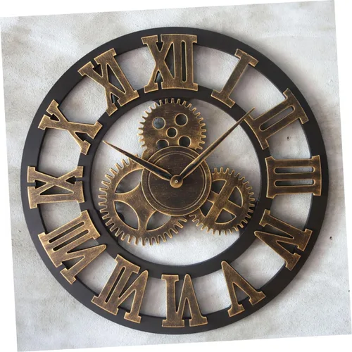 Vista 3 de IMIKEYA Reloj de pared vintage steampunk reloj de pared de metal engranaje de pared reloj digital digital de pared silencioso moderno reloj de bambú