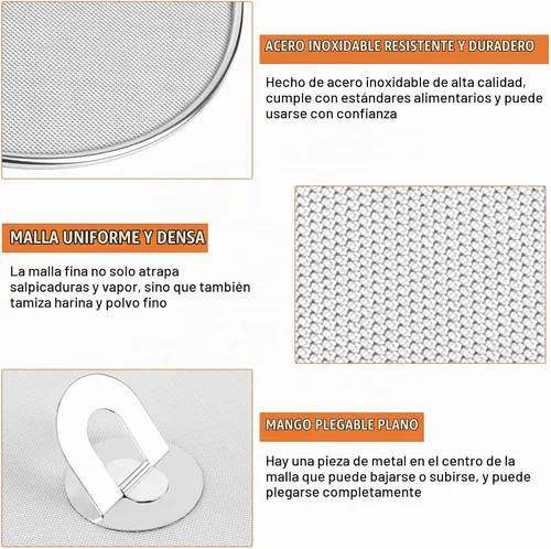 Vista 3 de Paquete de 2 pantallas contra salpicaduras para sartén, protector de salpicaduras de grasa de acero inoxidable con perilla plegable, malla