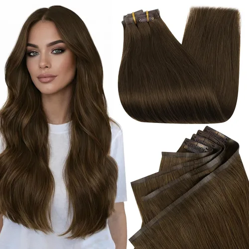 Vista 55 de Full Shine Extensiones de Cabello Rubio con Clip Reflejos Cabello Humano Extensiones con Clip Rubio Ceniza Mezcla Rubio Decolorado PU Extensiones