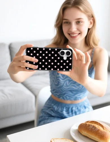 Vista 7 de Jusy Funda magnética de lunares para iPhone 16, color negro y rosa Negro Rosa