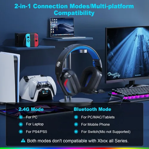 Vista 8 de Fachixy - Auriculares inalámbricos para juegos con micrófono para PC, PS5, PS4, auriculares Bluetooth para juegos - Carga rápida, batería de 50