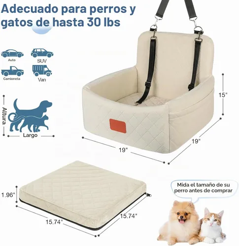 Vista 3 de WOOAIDAGG Asiento de coche para perros de menos de 30 libras, relleno cómodo de tela con espuma viscoelástica, cama de viaje para mascotas lavable
