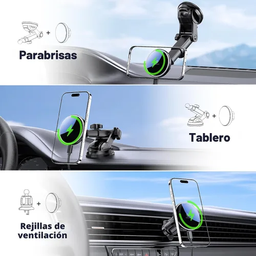 Vista 3 de Soporte magnético para teléfono Mag-Safe Car Mount Charger Dash parabrisas