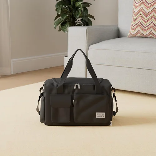 Vista 2 de Pequeña bolsa de gimnasio para mujer, bolsa de viaje con compartimento para zapatos