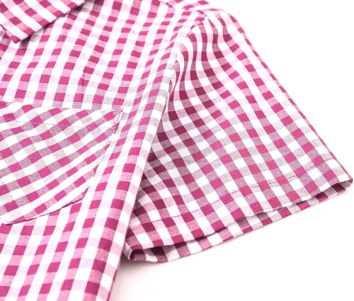 Vista 5 de Cromoncent Camisa casual de manga corta con botones a cuadros de búfalo para hombre