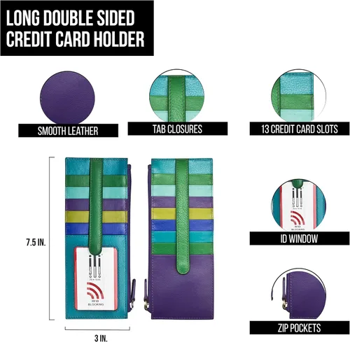 Vista 2 de ili New York Cartera larga delgada de doble cara, tarjetero con bloqueo RFID con ventana de identificación y bolsillo lateral con cremallera