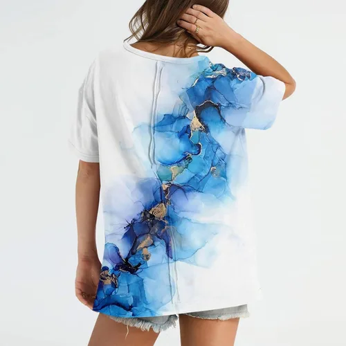 Vista 3 de Going Out Tops for Women, Women's Plus Size Bohemian Crewneck Short Sleeve T-Shirts Fashion Casual Floral Print Tops