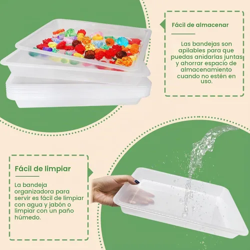 Vista 4 de 10 bandejas de arte de plástico para actividades, bandeja apilable para manualidades, bandeja de almacenamiento plana, bandeja organizadora