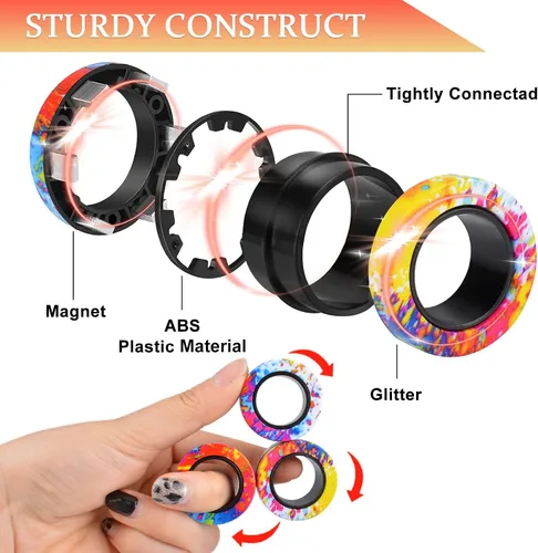 Vista 2 de Juego de 3 piezas de anillos magnéticos fidget, juguetes magnéticos fidget ideales para TDAH y ansiedad para adultos, anillos spinner fidget