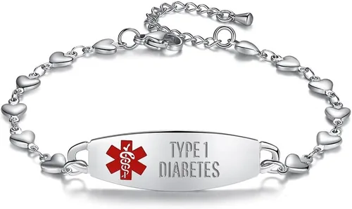 Vista 8 de LinnaLove Pulsera de alerta médica de corazón para mujer, joyería de identificación médica de moda 7-8.5 pulgadas ajustable