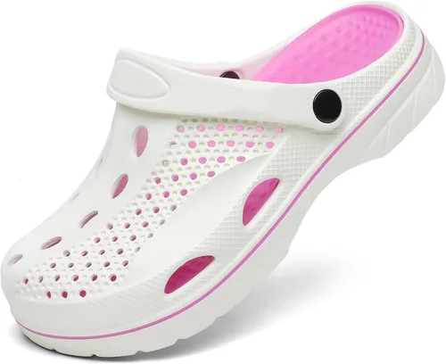 Vista 7 de SOSOWHLTE Zuecos con soporte de arco para hombre y mujer, zapatos de jardín, pantuflas de playa para exteriores con plantilla acolchada extraíble