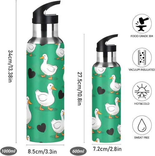 Vista 2 de Cartoon White Ducks Green Stainless Steel Water Bottle 20 Oz Leakproof Water Bottles, BPA-Free Sport Water Bottle Insulated