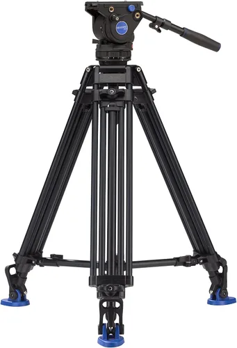 Vista 4 de Benro BV4 Pro Kit de trípode de video con cabezal de video fluido BV4, patas de aluminio de tazón de 2.953 in, esparcidor de nivel medio y soporte