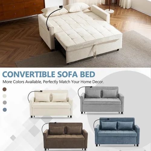 Vista 6 de Harper & Bright Designs Sofá cama convertible moderno de 56.9 pulgadas con un cojín de respaldo reversible, bolsillos laterales, dos puertos USB