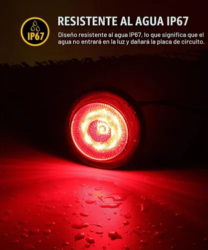 Vista 4 de Partsam - Juego de 5 luces redondas rojas de 6.3 cm con 13 LED para camiones de remolque, luces laterales de posición con reflectores, IP67 a prueba