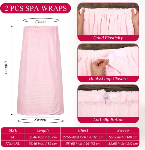 Vista 14 de Tigeen 2 toallas para mujer, bata de spa ligera a rayas con cierre ajustable, parte superior elástica, bata de baño suave para spa