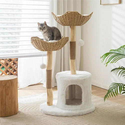 Vista 8 de Moderno árbol para gatos de interior para adultos grandes, torre de madera para gatos grandes de 46.5 pulgadas de alto para gatos grandes con poste