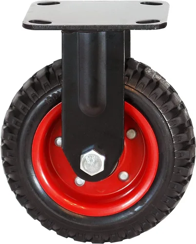 Vista 2 de POWERTEC 17053 - Rueda industrial fija de alta resistencia, banda de rodadura de goma de 8 pulgadas, color negro y rueda industrial giratoria