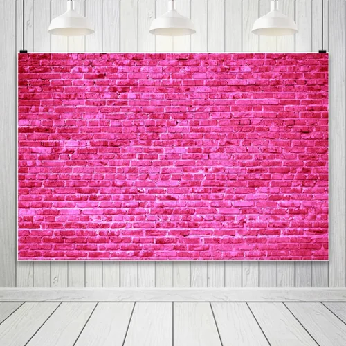 Vista 2 de AOFOTO Fondo de pared de ladrillo rosa de 6 x 4 pies, fondo de ladrillo de piedra rosa intenso para niña, princesa, niños, baby shower, fiesta