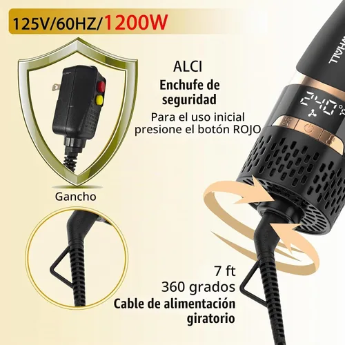 Vista 7 de Nicebay Cepillo secador de pelo en uno, cepillo secador de pelo para mujeres, cepillo de soplado de un paso con pantalla de visualización, barril