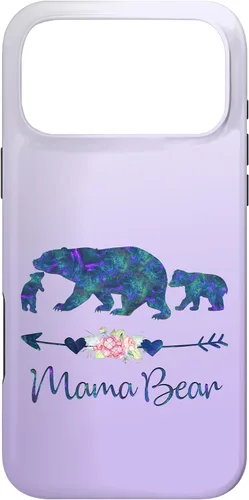 Vista 22 de Teal Blue Purple Floral Mama Bear and Two Cubs Silver Purple Case for iPhone 17