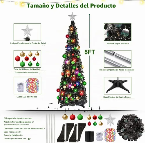 Vista 3 de N&T Nieting - Árbol de Navidad de oropel Negro