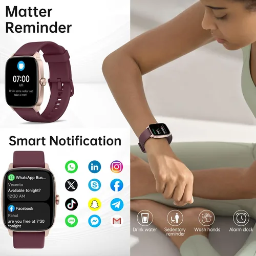 Vista 3 de Relojes inteligentes para mujeres y hombres con llamada Bluetooth y voz AI, monitor de actividad física HD de 1.85 pulgadas con monitor de sueño