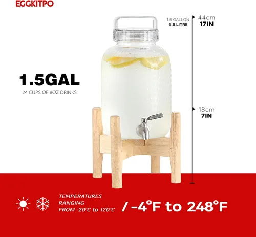 Vista 4 de EGGKITPO Dispensadores de bebidas de 1.5 galones con grifo y elegante soporte para fiestas, dispensador de limonada de policarbonato con soporte