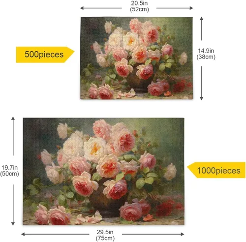 Vista 5 de Flower Vintage Jigsaw Puzzles 500 Pieces for Adults with Mesh Storage Bag 2011409