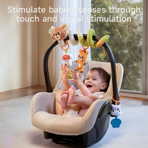 Vista 4 de TUMAMA - Juguete de actividad para bebé, lindo oso en espiral con juguetes colgantes, clips, juguetes sensoriales estimulantes desmontables