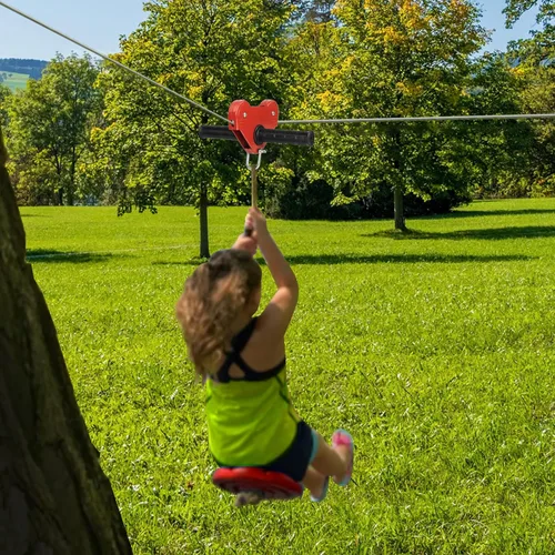 Vista 5 de EDOSTORY Kit de tirolesa para patio trasero de 98 pies para niños y adultos hasta 330 libras con tirolesas de acero inoxidable, freno de resorte