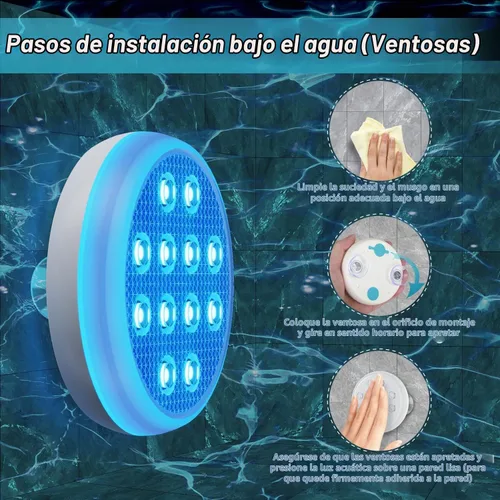 Vista 3 de QOLNBY - Luces de piscina recargables, luces LED sumergibles con control remoto, luces subacuáticas impermeables IP68, luz flotante que cambia de 16