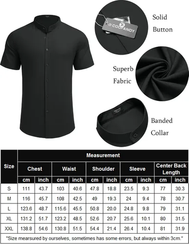 Vista 6 de COOFANDY Camisa casual de lino con cuello de banda y botones para hombre