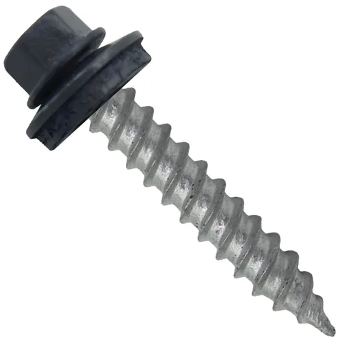 Vista 47 de 12 tornillos para techos de metal gris ABC de 1-1/2 pulgadas, cabezal de arandela hexagonal, arranque automático/roscado, arandela EPDM. 1 bolsa